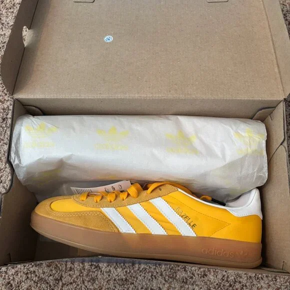 NEW - Original Box Adidas Gazelle Indoor Crew Yellow/Gold - Never worn! M9/W10.5 - Picture 4 of 9
